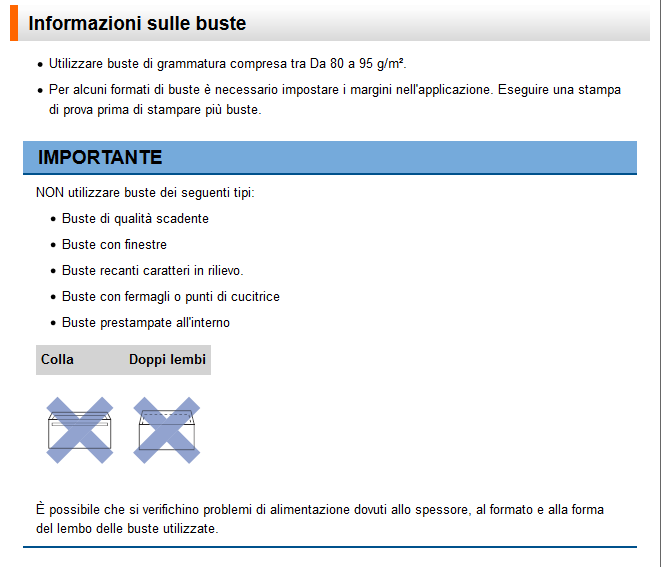 Informazioni sulle buste Brother